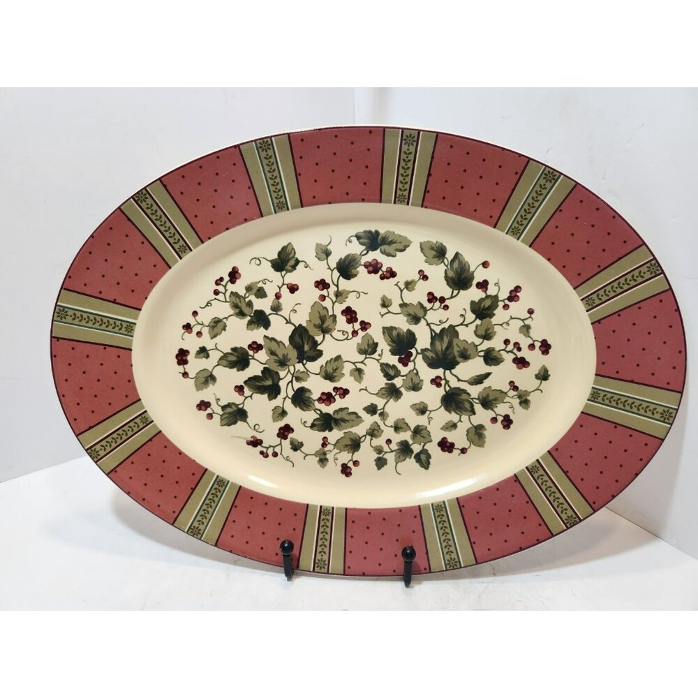 Vtg Waverly Garden Room Floral Manor 14.5" Stoneware Oval Platter Poland